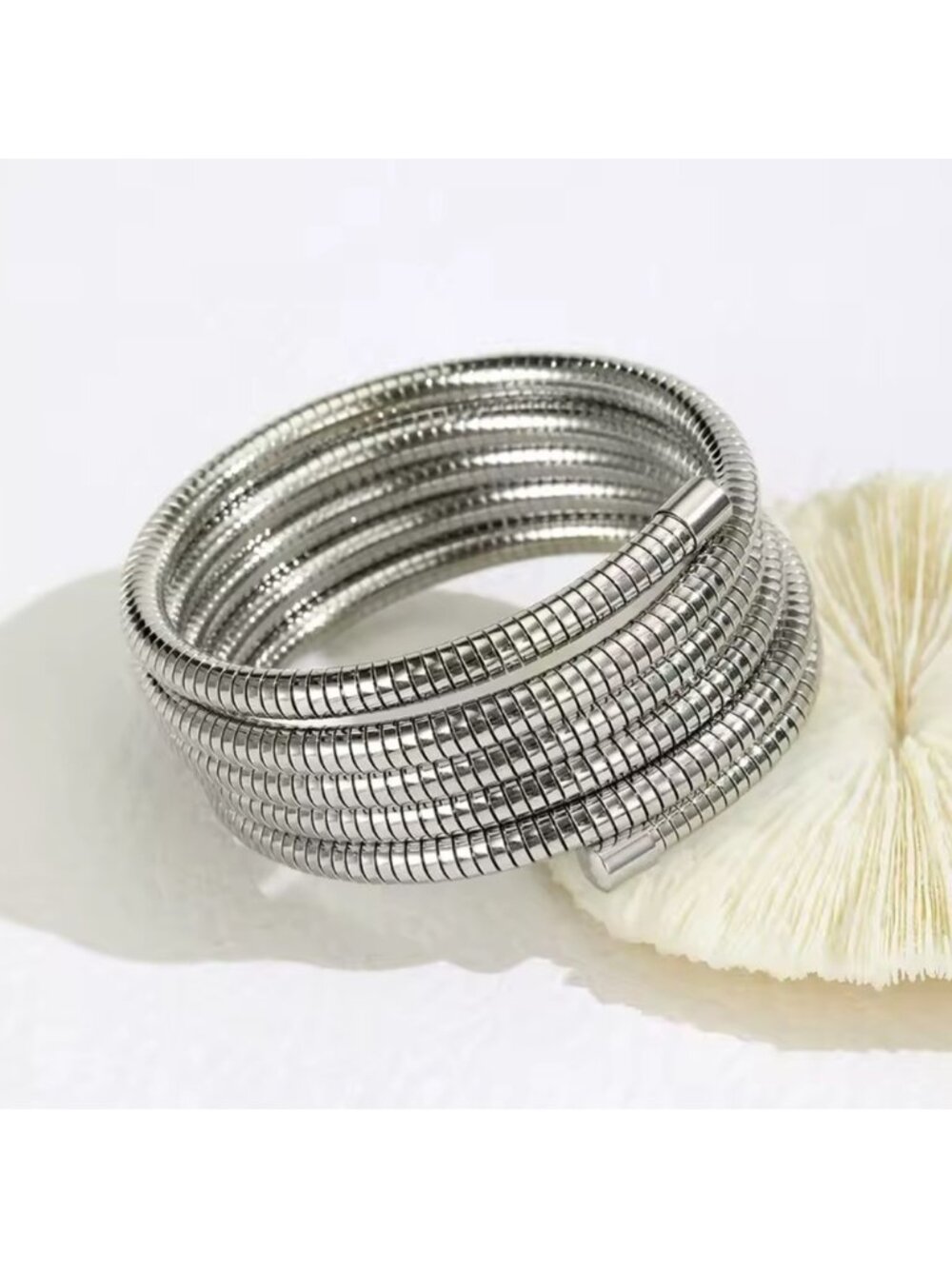 Minimalist Silver Spiral Cuff Bracelet - Picture 2 of 8